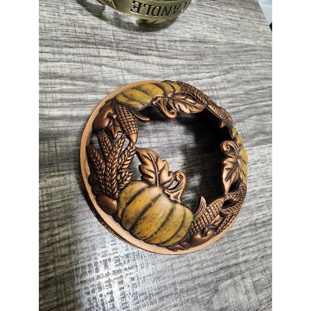 Yankee Candle Illuma-Lid Jar Toppers Lot of 4 Fall Pumpkin Harvest Metal Toppers